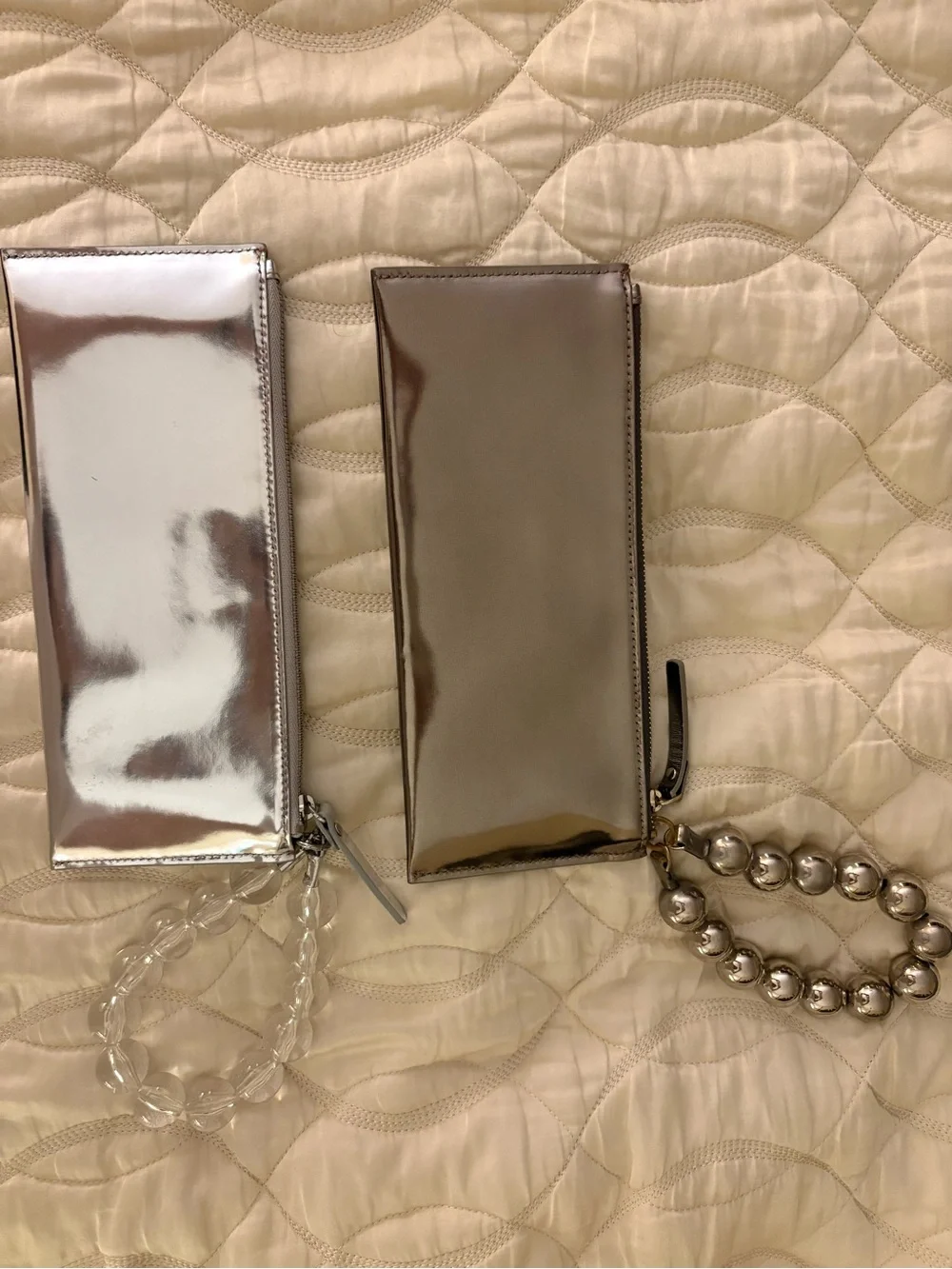kate spade Silver Metallic Beaded Wristlet Clutches: one pewter sbd one gold